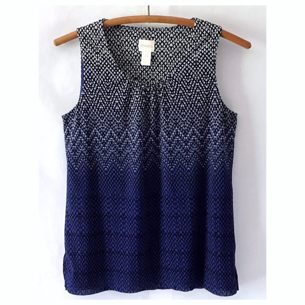 3/$15 Chico's Blue Diamond Pattern Sleeveless Tunic Top